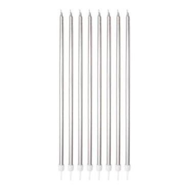 Imagem de Vela Aniversário Palito Gigante Prata Metalizada - 08 unid - Silverfes