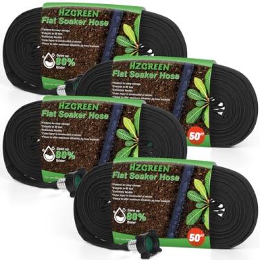 Imagem de HZGREEN Mangueira de imersão plana 1,5 m x pacote com 4, mangueira de gotejamento para canteiros de jardim, sistema de irrigação vinculável, leve e fácil para plantas de árvore e economiza 80% de água