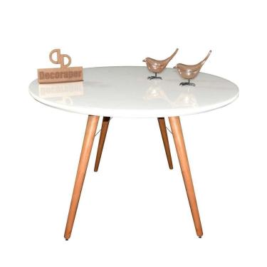 Imagem de Mesa Jantar Pés Palitos Tampo Redondo Vidro Laqueado 130cm Branco