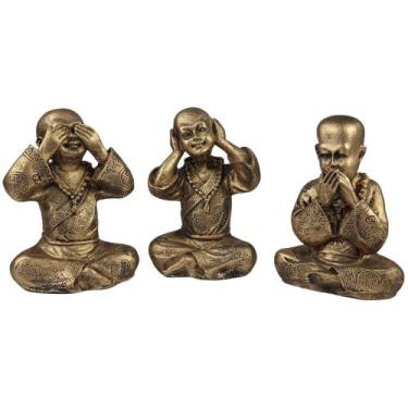 Imagem de Buda Chinês Cego Surdo e Mudo estátua enfeite decorativo resina - Fine