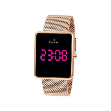 Imagem de Relógio Digital Feminino Champion CH40080H Quadrado Rosê Led Rosa