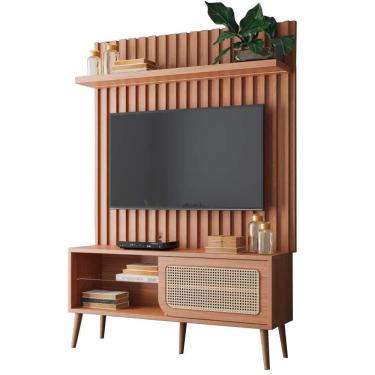 Imagem de Rack com Painel Ripado Com Led Freijó Palha Natural Sextavada - 72092