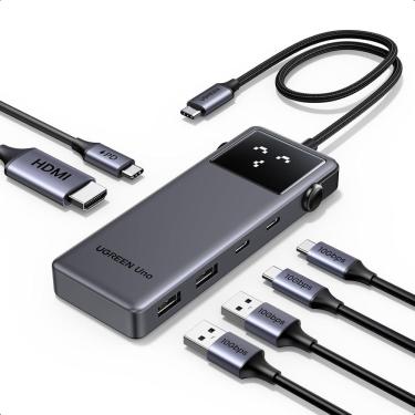 Imagem de Ugreen Uno Adaptador Hub USB C + USB A 3.2 10 Gbps ( 6 em 1 ) Thunderbolt 3/4 hdmi 4K 60Hz 100W pd Tipo C Carregamento tela LED Compatível iPhone 15 G