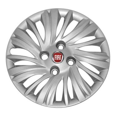 Imagem de Calota aro 14 prata 224cb cubo baixo + emblema fiat vermelho - Garagem