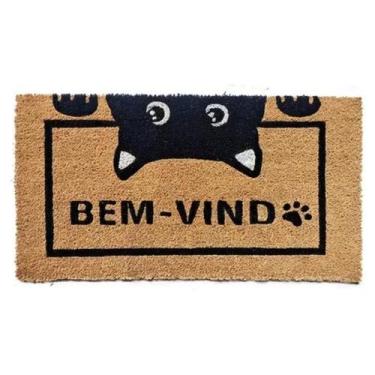 Imagem de Capacho De Porta Fibra De Coco Bem Vindo Gato 60x33cm  Uzoo