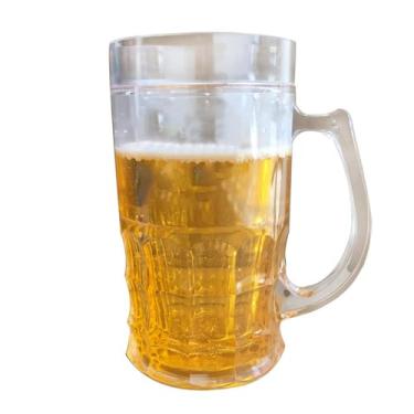 Imagem de GEUGECY Caneca de cerveja P-lastic, 450 ml, copo de cerveja de camada dupla, caneca de cerveja criativa com alça, mezanino duplo engraçado caneca de cerveja falsa caneca de cerveja caneca de cerveja
