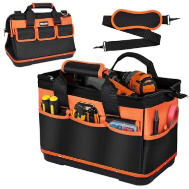 Imagem de Bolsa de ferramentas de 40 cm, bolsa de ferramentas pesadas para eletricistas, bolsas de ferramentas de topo aberto, caixa de ferramentas tática resistente com zíper grande, alça de ombro ajustável,