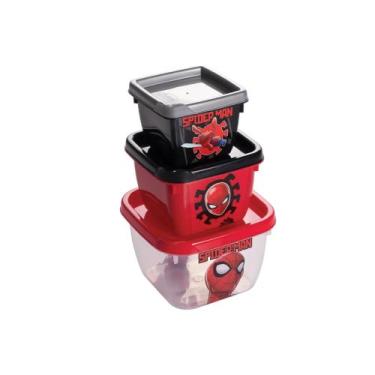 Imagem de Kit 3 Potes Conjunto Infantil Lanches Papinha Plasutil, Homem Aranha