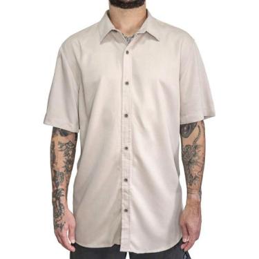 Imagem de Camisa Social Masculina De Botão Bege Palha Manga Curta Viscose - Upcl