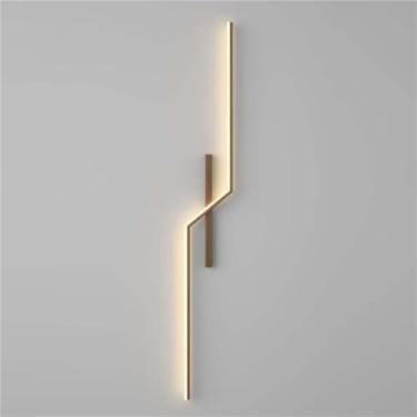 Imagem de Luminária de parede linear de metal com fiação interna, com transferência de água, acabamento em madeira, para quarto, cabeceira, sala de estar, corredor, arandela (cor nogueira, 100 cm)