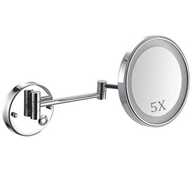 Imagem de Espelho de maquiagem para banheiro, iluminado por LED, com ampliação de 1x e 5x, instalação oculta, tela sensível ao toque, luminária dobrável cromada (cor: cromada)