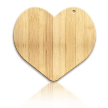 Imagem de WEBEEDY Tábua de corte de madeira de bambu em forma de coração, tábua de cortar de madeira para cozinha para servir ou pendurar tábuas decorativas para carne, legumes, queijo, presente romântico para