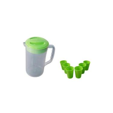 Imagem de Kit jarra 1,6 l com tampa + 6 copos 350ml verde - MICROMAX