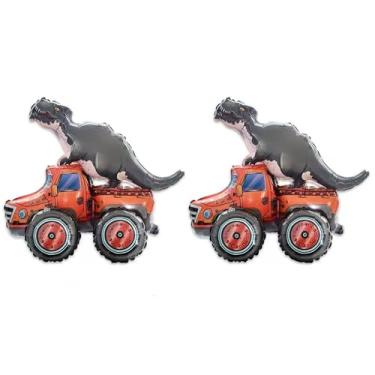 Imagem de 2 peças de balões de veículo de engenharia de dinossauro 3D. Balões de alumínio de carro de dinossauro para crianças festa de aniversário jardim de infância STEM suprimentos de atividades de sala de