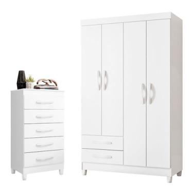 Imagem de Quarto Solteiro Completo Guarda Roupa Âmbar 4 portas Cômoda Esmeralda 