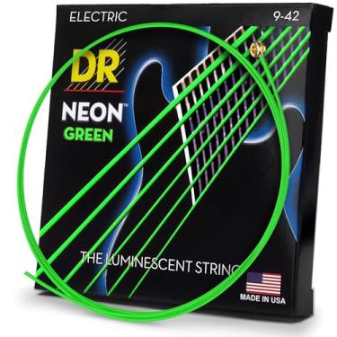 Imagem de Cordas feitas à mão DR NGE-9 cordas de guitarra elétrica verde neon de alta definição, leve (9-42)