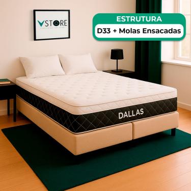 Imagem de Cama Box Baú Queen Bege e Colchão Dallas Molas Vstore