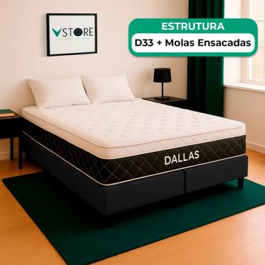 Imagem de Cama Box Baú King Preto e Colchão Dallas Molas Vstore