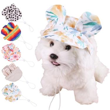 Imagem de Harikaji Boné para animais de estimação, em forma de orelha, chapéu fofo, moderno, para cães, lona, princesa, alça ajustável no queixo, viseira de proteção solar para gatos, filhotes, cães, flores