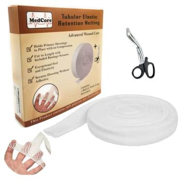 Imagem de Medcore Atadura Tubular De Rede Fix (Tamanho 3), Rolo 10 Jardas - Mais Um Par Tesouras Médicas Para Curativo Gaze Elástica Feridas Serve Mãos, Pés, Braços Pequenos E Panturrilhas