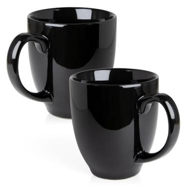 Imagem de Conjunto de 2 xícaras de café duráveis de 473 ml, canecas de café pretas grandes com alça ergonômica, canecas de cerâmica seguras para lava-louças e micro-ondas, canecas de chá ideais para casa