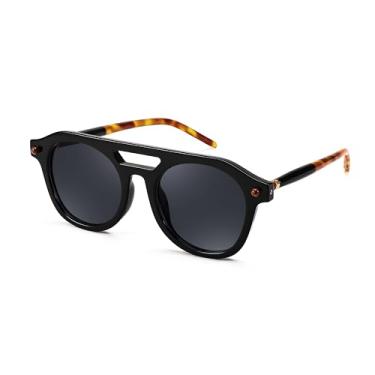 Imagem de FEISEDY Óculos de sol retrô quadrado aviador feminino masculino moderno anos 70 vintage armação elegante UV400 óculos de sol B0051, 002 - Leopardo preto, 50mm