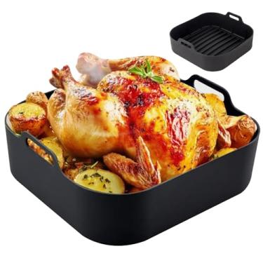 Imagem de Forma Quadrada de Silicone para Air Fryer 20x20cm Antiaderente e Reutilizável com Alça Prática para Fritadeira Elétrica Forno Panela e Microondas (Preto)