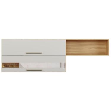 Imagem de Armário de Cozinha Modulado Carménère c/ 2 Portas Basculante (1 c/ Vidro) 200cm Amendoa/Off White - Ronipa