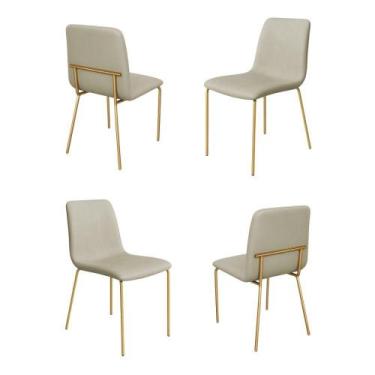 Imagem de Conjunto 4 Cadeiras Malu Couro Pérola Metal Dourado - C&M Decor