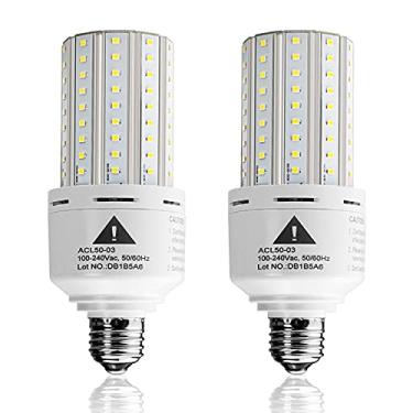 Imagem de Pacote com 2 lâmpadas de LED 400W Equivalente 6250 Lumen 5000k Luz do dia fresca branca E26/E27 Base média 50W Luz LED milho para área de lâmpada interna externa, garagem armazém urbana quintal nova atualização