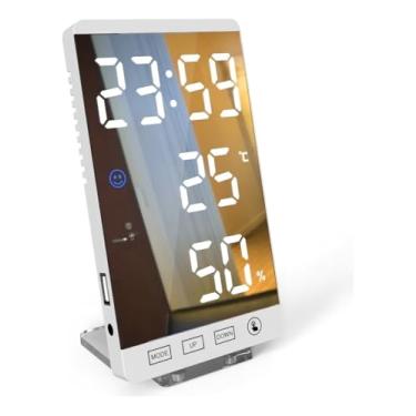 Imagem de Relógio de Mesa Digital LED com Alarme, Temperatura e Data – Display Moderno Branco | Alimentação USB | Design Decorativo para Quarto, Escritório e Presente
