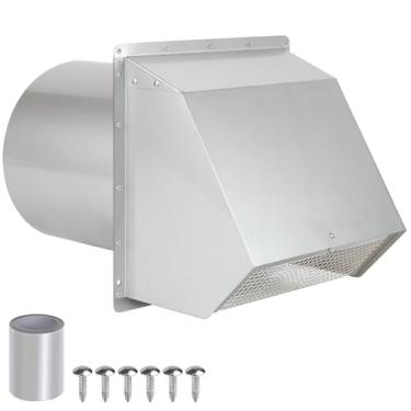 Imagem de Ventilação de parede de 15 cm com tela e amortecedor, tampa de ventilação de exaustão montagem na parede extrator externo externo com aba acolchoada sem retorno para casa cozinha exaustor de ar ao ar