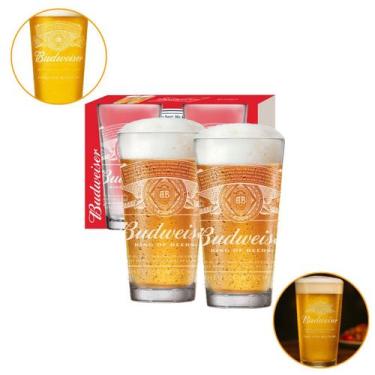 Imagem de Jogo 2 Copos Vidro Para Chopp Cerveja Budwesier 415 Ml - Ruvolo