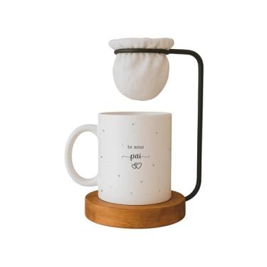 Imagem de Kit Dia dos Pais, Caneca ' Te Amo Pai' com Mini Coador de Café, Base em Madeira