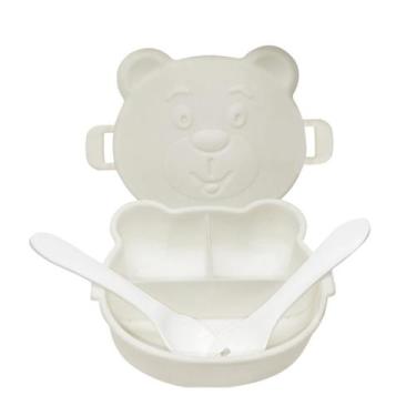 Imagem de Kit Refeição Pote Ursinho C/ Divisórias+Talheres Bebê&Mamãe - Monte Lí