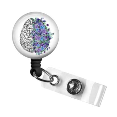 Imagem de Carretel retrátil para crachá de identificação floral, clipe jacaré giratório, cordão de nylon de 86 cm, crachá de enfermeira MD RN médico, porta-crachá, puxador de crachá, etiqueta de nome de