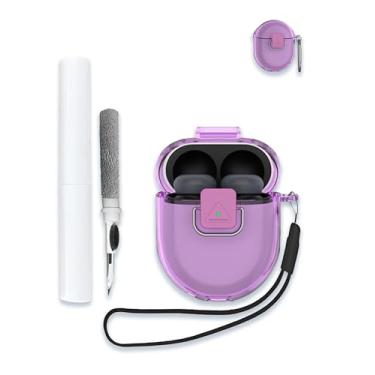 Imagem de Capa para fones de ouvido sem fio Google Pixel Buds Pro 2, capa protetora de TPU transparente macio com chaveiro e kit de limpeza para mulheres e homens à prova de choque, roxo claro