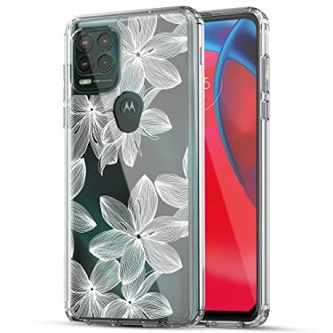 Imagem de RANZ Capa para Moto G Stylus 5G 2021, série antiarranhões à prova de choque, capa protetora de policarbonato rígido transparente + TPU para Motorola Moto G Stylus 5G (2021) - flor branca