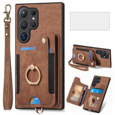 Imagem de Capa de telefone para Samsung Galaxy S25 Ultra 5G capa carteira com protetor de tela de vidro temperado e alça de pulso RFID suporte para cartão de crédito anel suporte S25Ultra 25S S 25 25Ultra 6,9