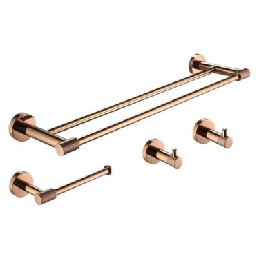 Imagem de Conjunto de banheiro em aço inoxidável 304 ouro rosa - barra de toalha e suporte para papel higiênico - kit completo para montagem em parede, conjunto de 4 peças B