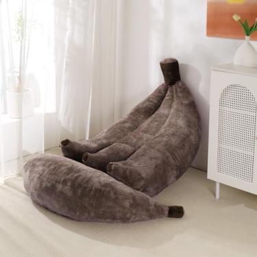 Imagem de IEVENW Cadeira de pufe banana com otomano, sofá-cama de chão com apoio para os pés, espreguiçadeira conversível confortável para adolescentes e adultos, sofá de pelúcia para quarto, sala de estar ou