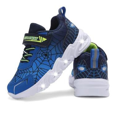 Imagem de CNFOOTJKY Tênis de caminhada leve para meninos e crianças pequenas que piscam com LED de malha respirável, Sapatos iluminados azul/azul-marinho, 12.5 Little Kid