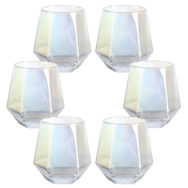 Imagem de LDXDRU Conjunto de 6 taças de vinho sem haste, copos iridescentes de 290 ml, copos de vidro em forma de diamante para coquetéis, uísque, presente