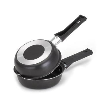 Imagem de Frigideira Dupla Hamburgueira e Omeleteira Antiaderente, 14cm, Alumínio, Cabo Baquelite, Preto