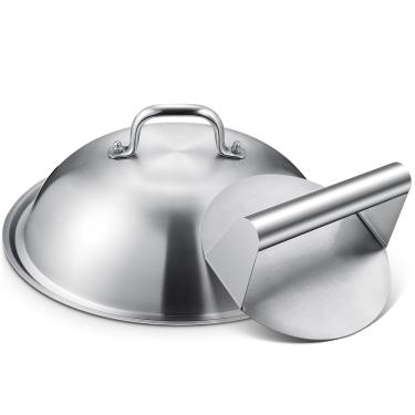 Imagem de homenote Acessórios de grelha para Blackstone, cúpula de derretimento resistente de 30 cm de grau comercial com prensa de hambúrguer redonda de aço inoxidável, perfeita para churrasqueira Hibachi de
