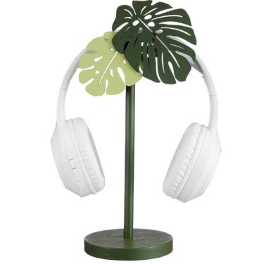 Imagem de Yookeer Presentes para jogadores para mulheres, suporte de fone de ouvido decorativo Monstera, folhas de palmeira, decoração de fone de ouvido de madeira para sala de jogos, mesa de escritório