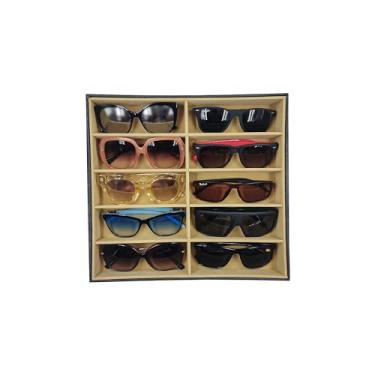 Imagem de Bandeja Organizadora de 10 Óculos Preto com Bege Porta Óculos Gaveta Closet