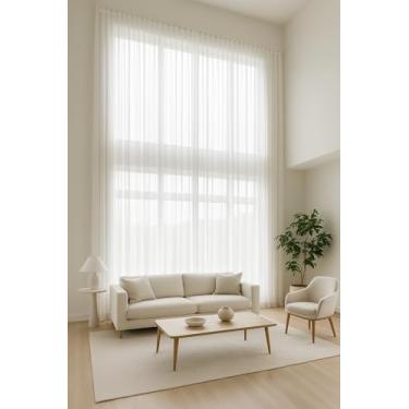 Imagem de Cortina Pé Direito Duplo 6m x 4m Premium Voil Linho Flamê – Elegância e Sofisticação para Ambientes Altos (Branco)