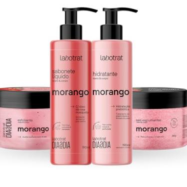 Imagem de Kit Banho Premium Labotrat Morango Completo 4 Produtos C/ Sais Cheiro De Fruta Corpo E Rosto