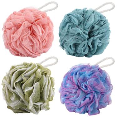 Imagem de BTYMS 4 pçs esponja de bucha 60 g/pc puff banho puff chuveiro scrunchies malha pufe para chuveiro